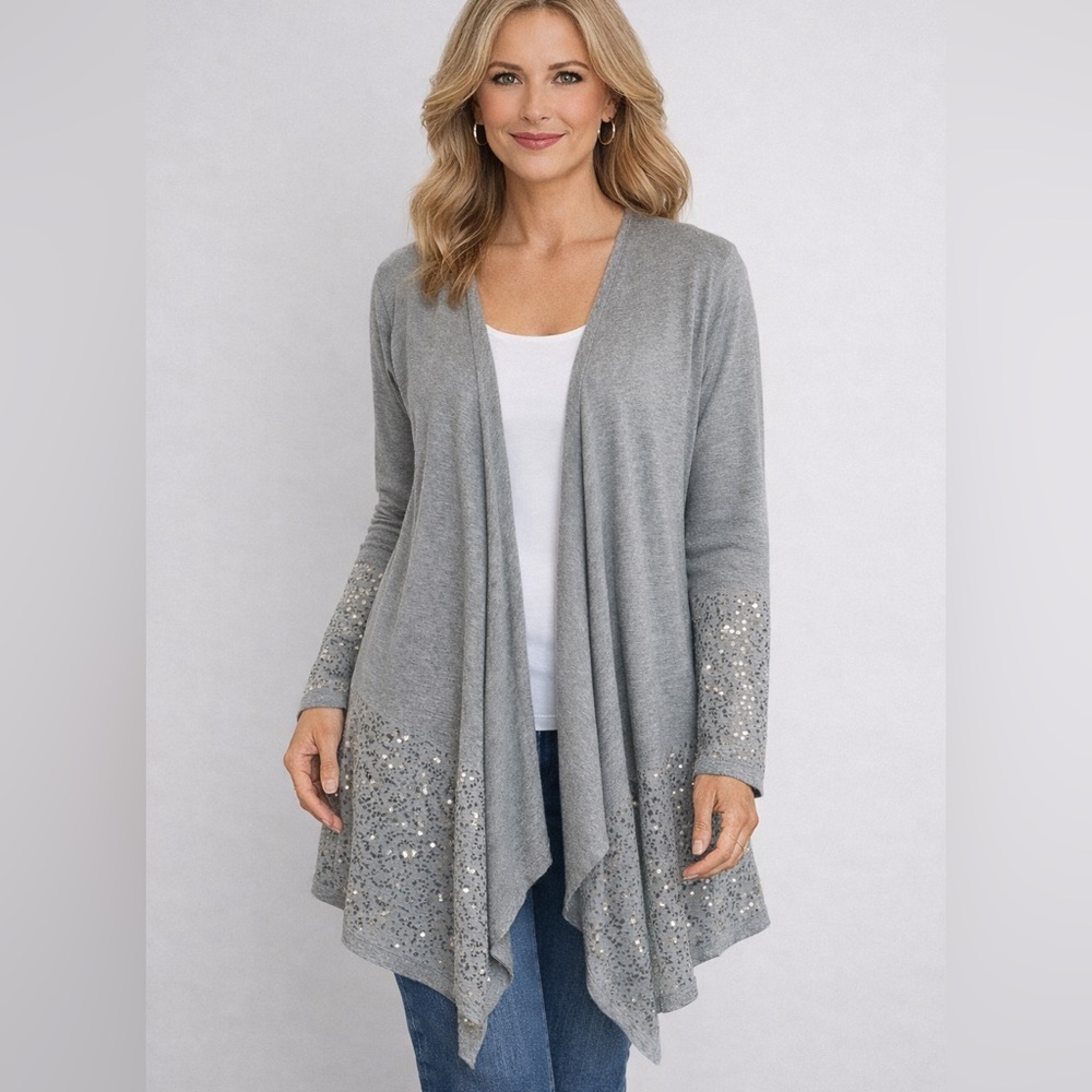 Soft Surroundings Gray Waterfall Sequin Trim Long… - image 1